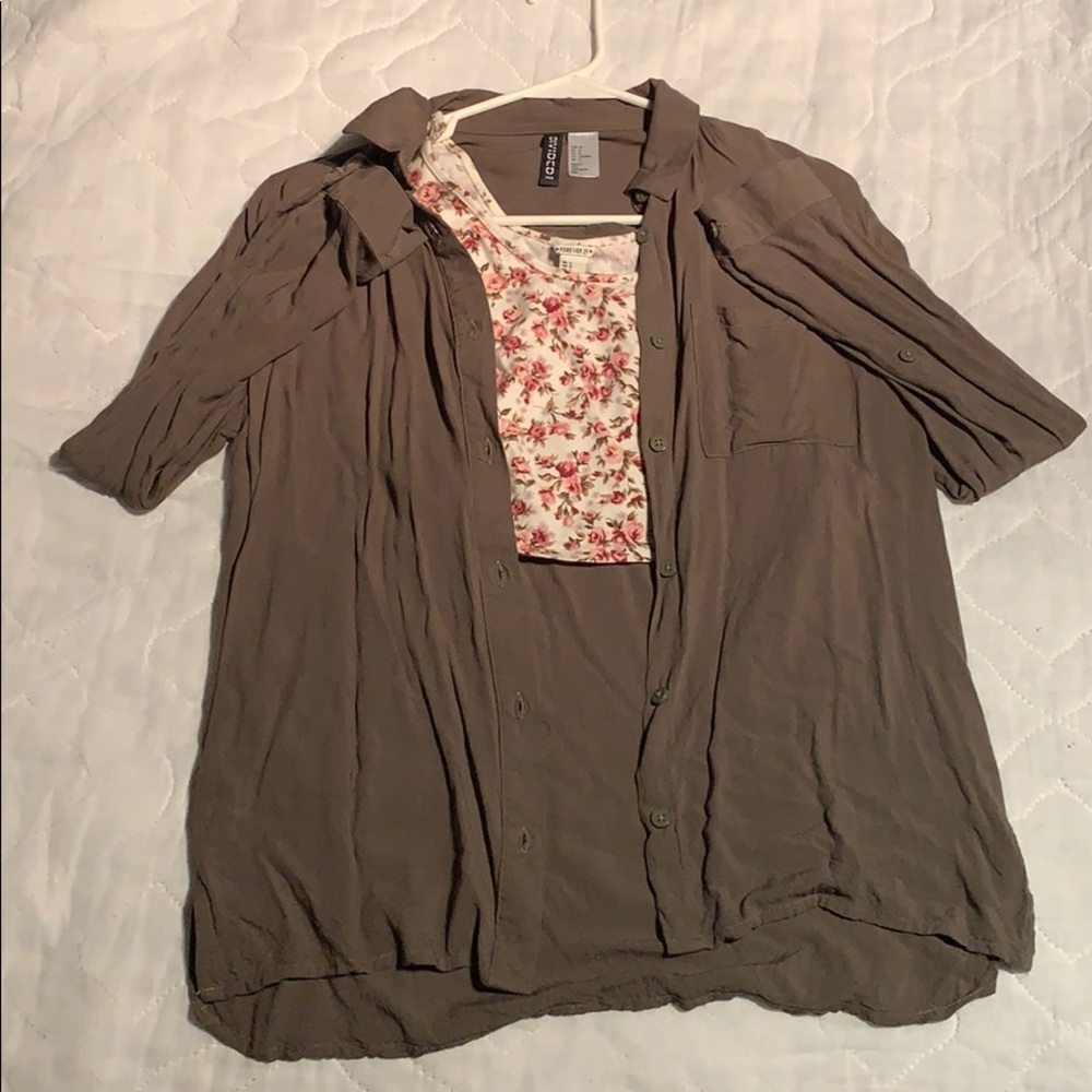 Army green button town crop top tank included